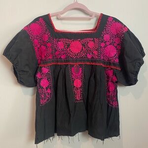 Black and Hot Pink Mexican Style Top